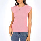 Women's Form-Fitting Ribbed Shirt with Ruffles