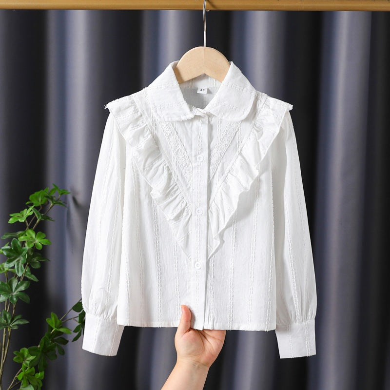 Women's Blouse with Ruffle Details and Fine Embroidery