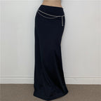 Women's Elegant Midi Skirt with Side Slit and Elastic Waistband