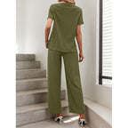 Women's Short-Sleeve Overall with Ruffle Details and Tie Belt