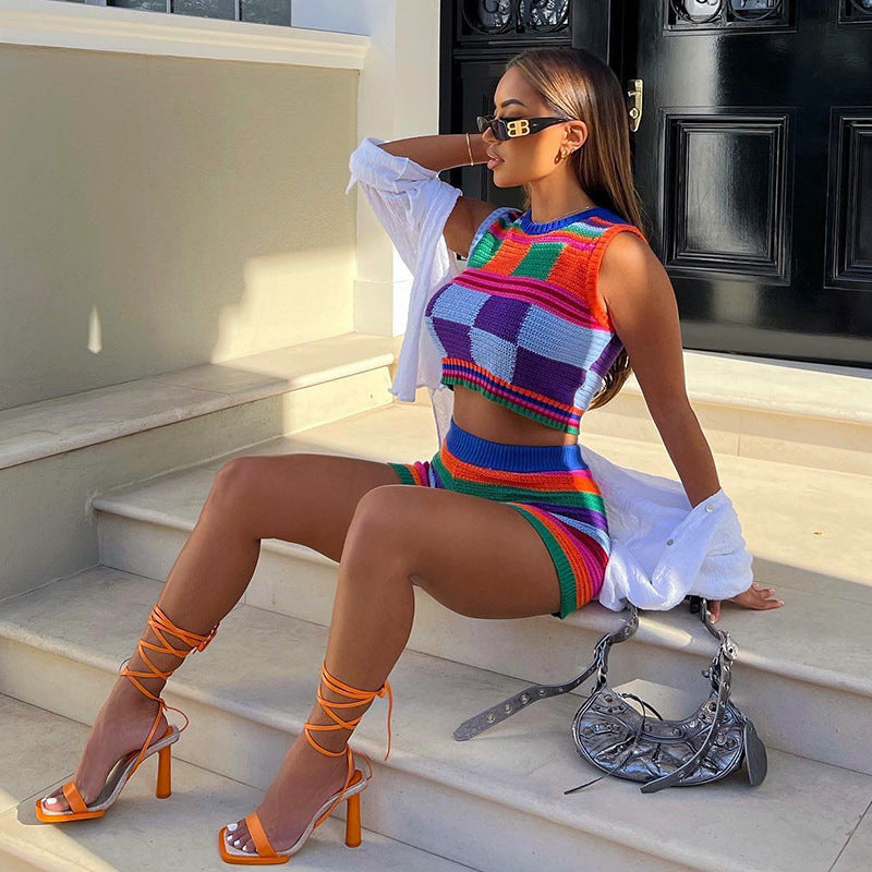 Women's Crochet Summer Set with Colorful Stripes