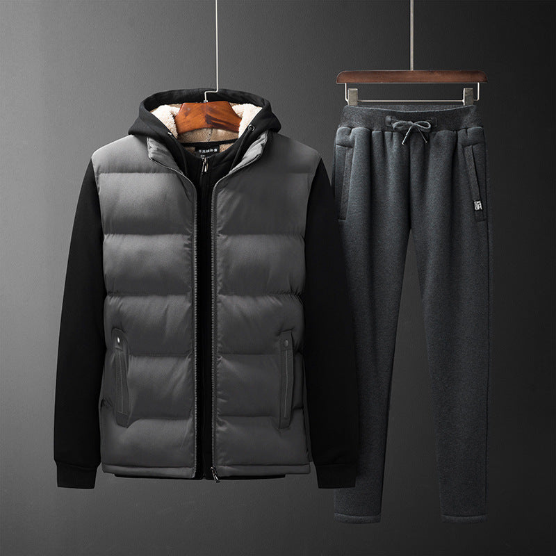 Men's Padded Hooded Vest and Jogging Pants Set