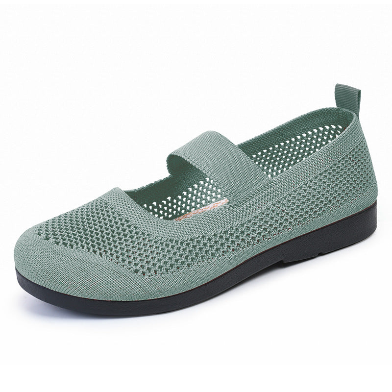 Women's Breathable Knit Ballet Flats with Elastic Strap