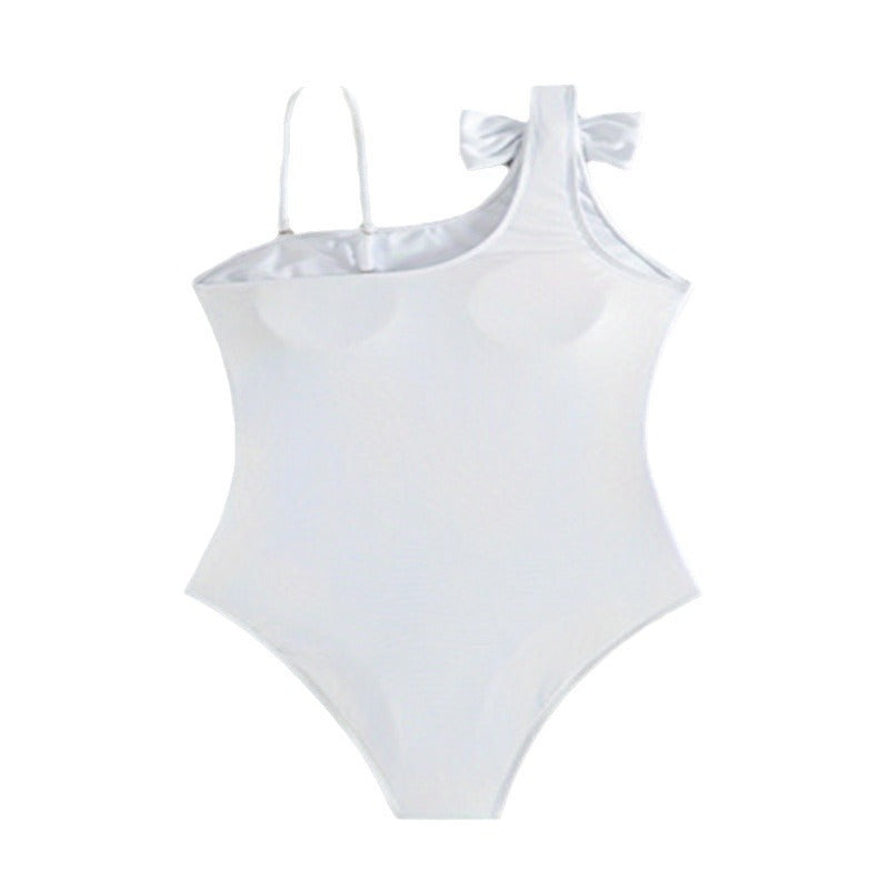 Women's Asymmetrical One-Piece Swimsuit with Bow Detail