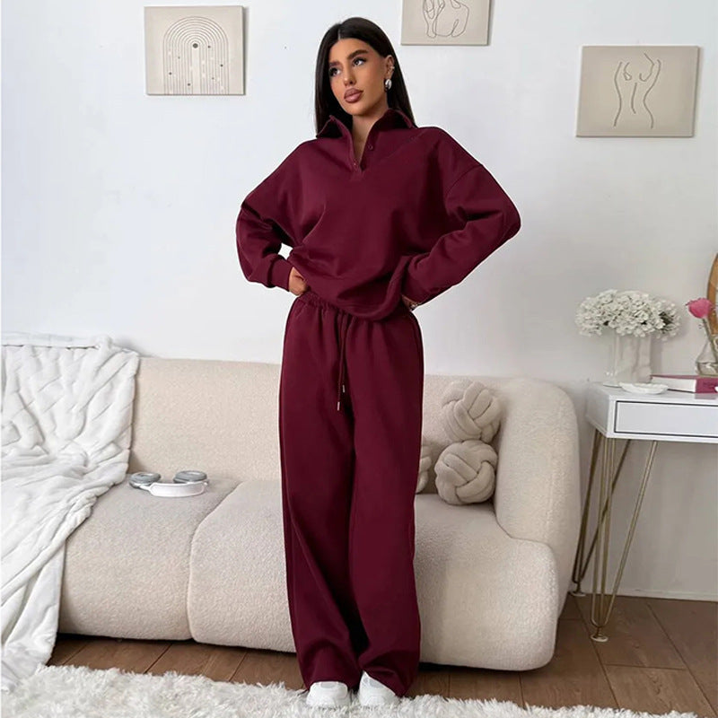 Women's Comfortable Polo Pullover and Relaxed Pants Set