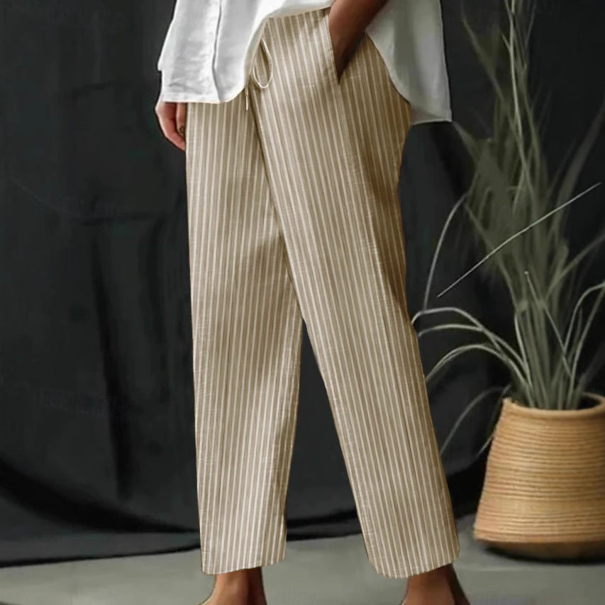 Women's Striped Casual Pants with Comfortable Waistband
