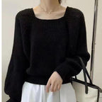Women's Elegant Chunky Knit Sweater with Off-Shoulder and Wide Sleeves
