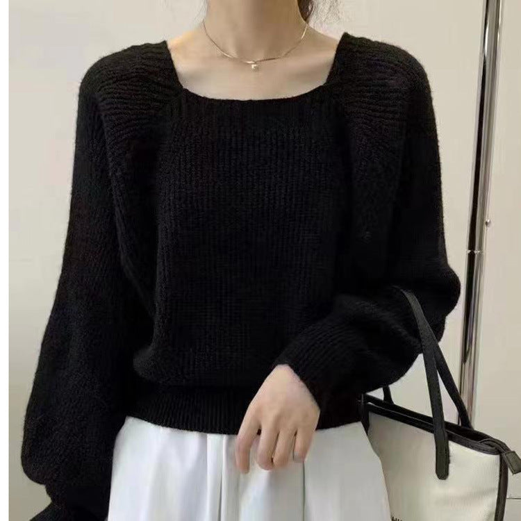 Women's Elegant Chunky Knit Sweater with Off-Shoulder and Wide Sleeves