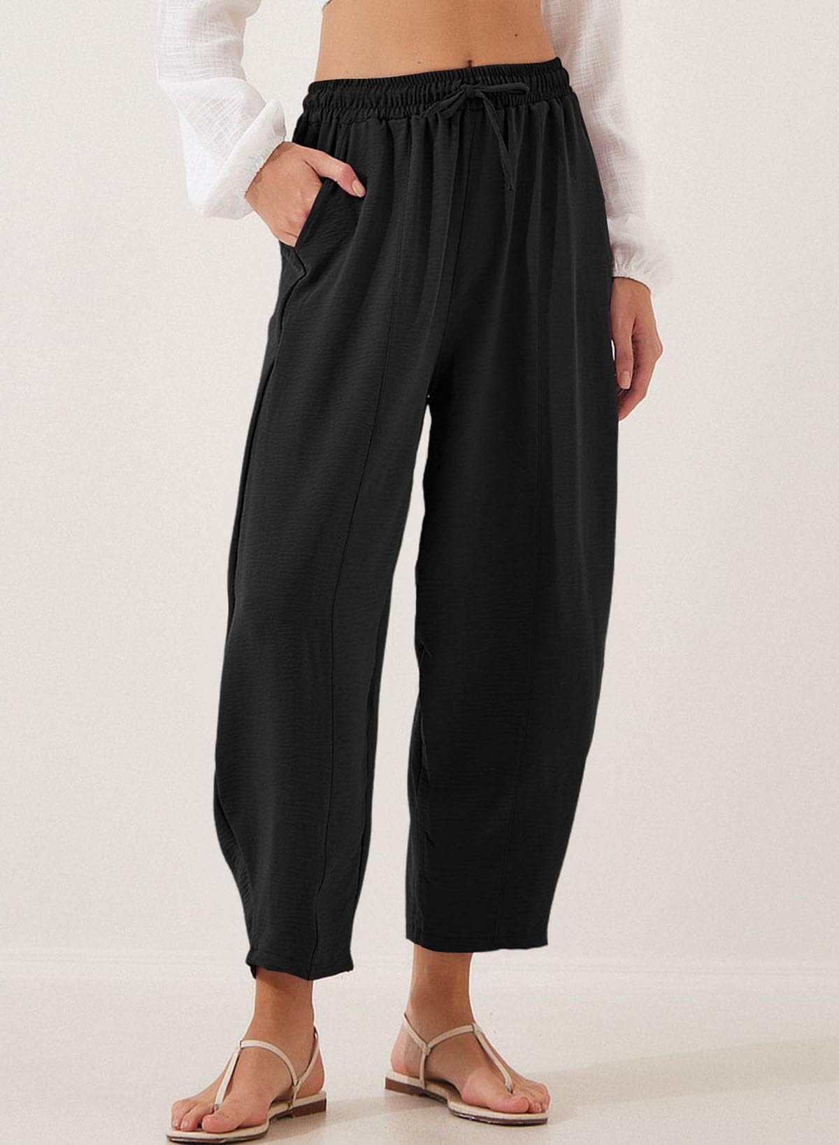 Women's Relaxed Casual Pants with Elastic Waist and Pockets