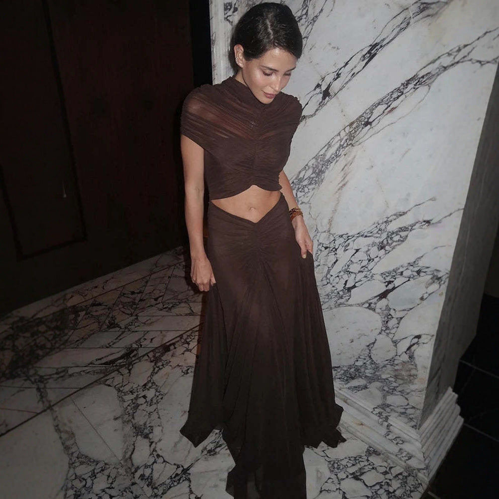 Women's Elegant Wrap Top and Flowing Skirt Set