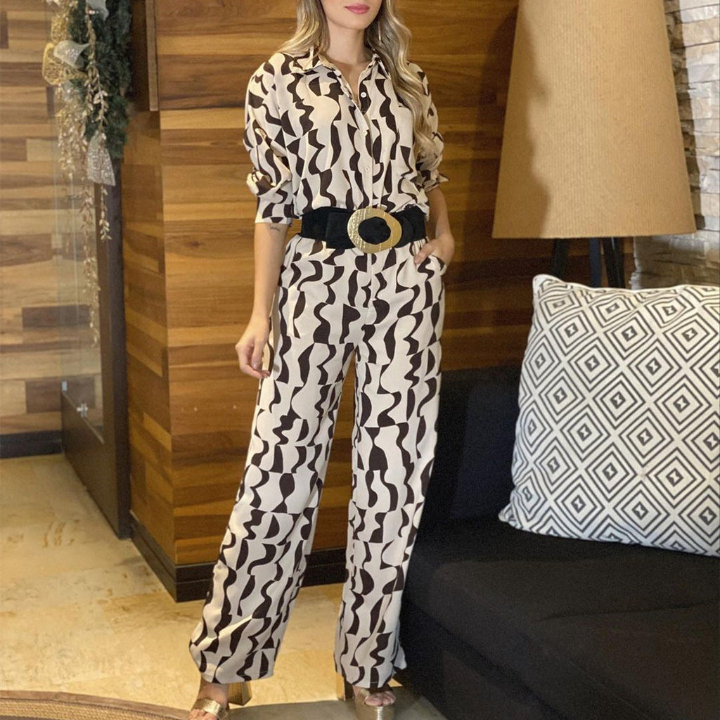 Women's Graphic Print Blouse and Pants Set