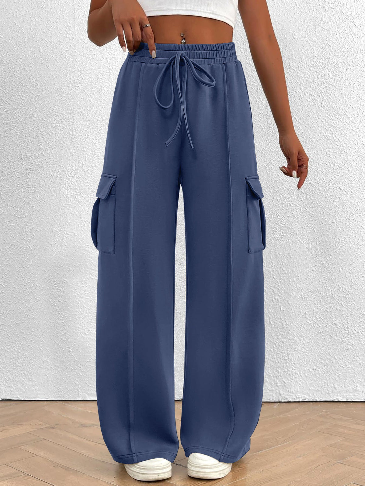 Women's Wide-Leg Cargo Pants with Elastic Waist