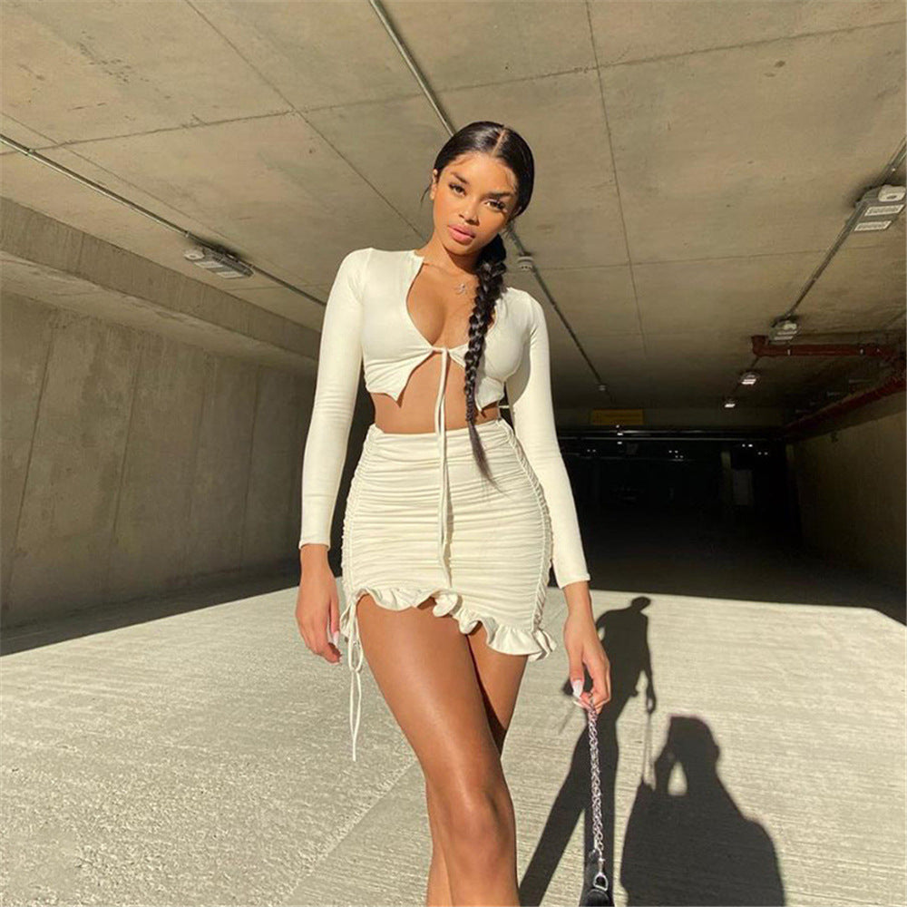 Women's Crop Top and Mini Skirt Set with Ruffles