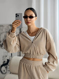 Women's Casual Sweat Set with Elastic Waistband and Modern Zipper