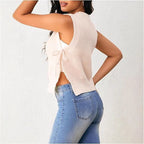 Women's Sleeveless Knit Top with Generous Cut and Tie Detail