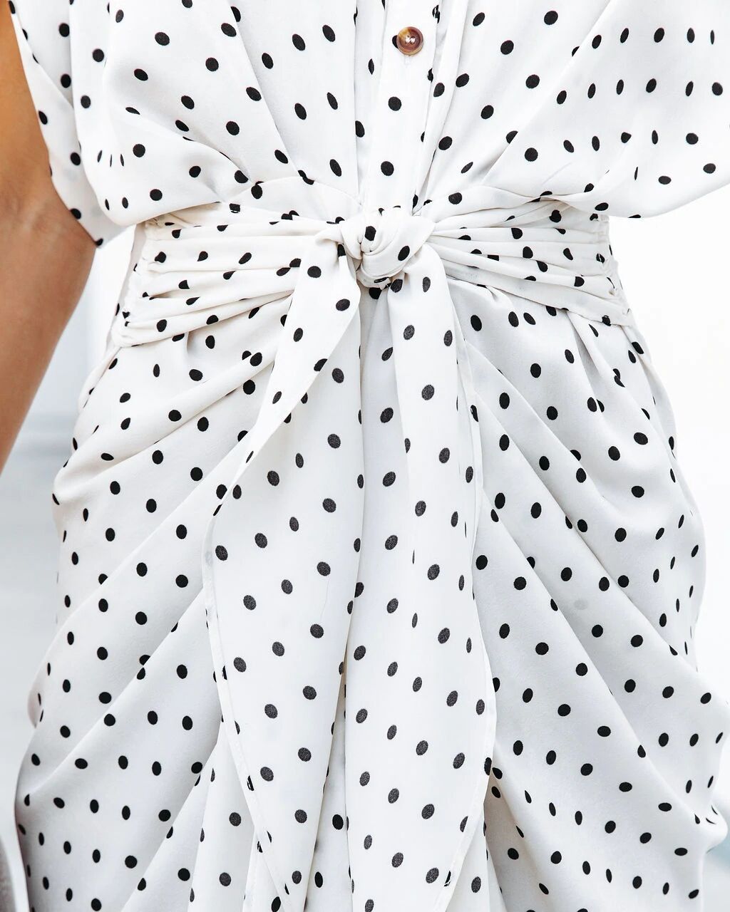 Women's Polka Dot Blouse with Tie Belt