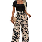 Women's Jumpsuit with Floral Print and Feminine Waist