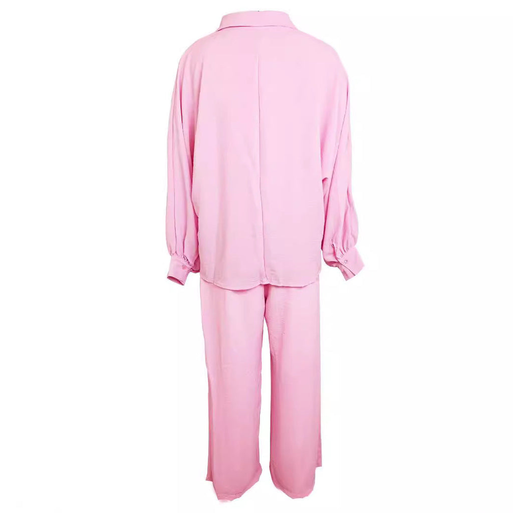 Women's Casual Two-Piece Set with Airy Blouse and Wide-Leg Pants