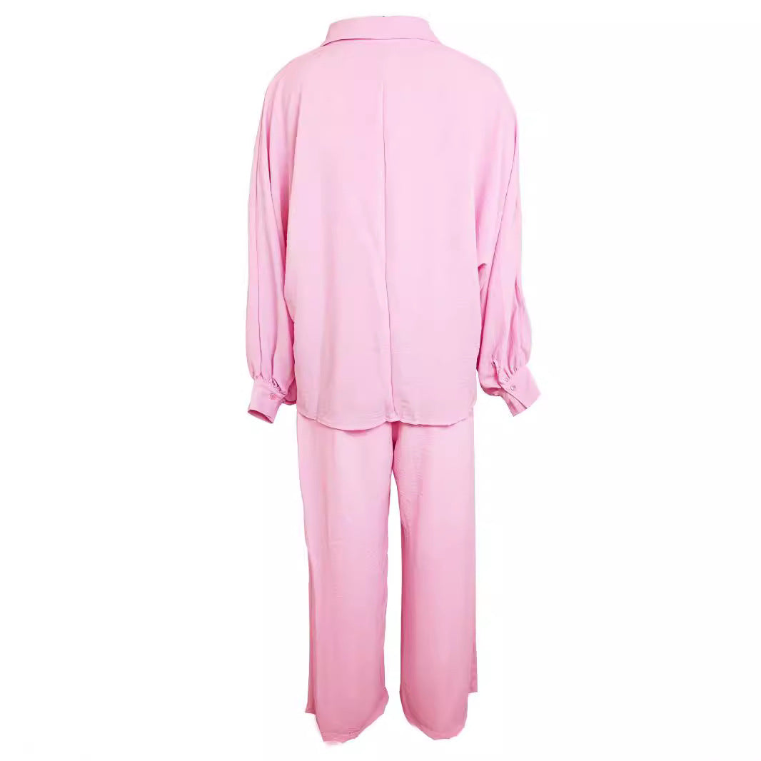 Women's Casual Two-Piece Set with Airy Blouse and Wide-Leg Pants