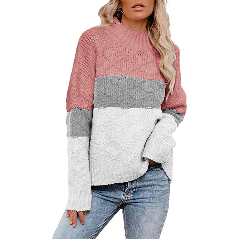 Women's Colorful Textured High-Neck Knit Sweater