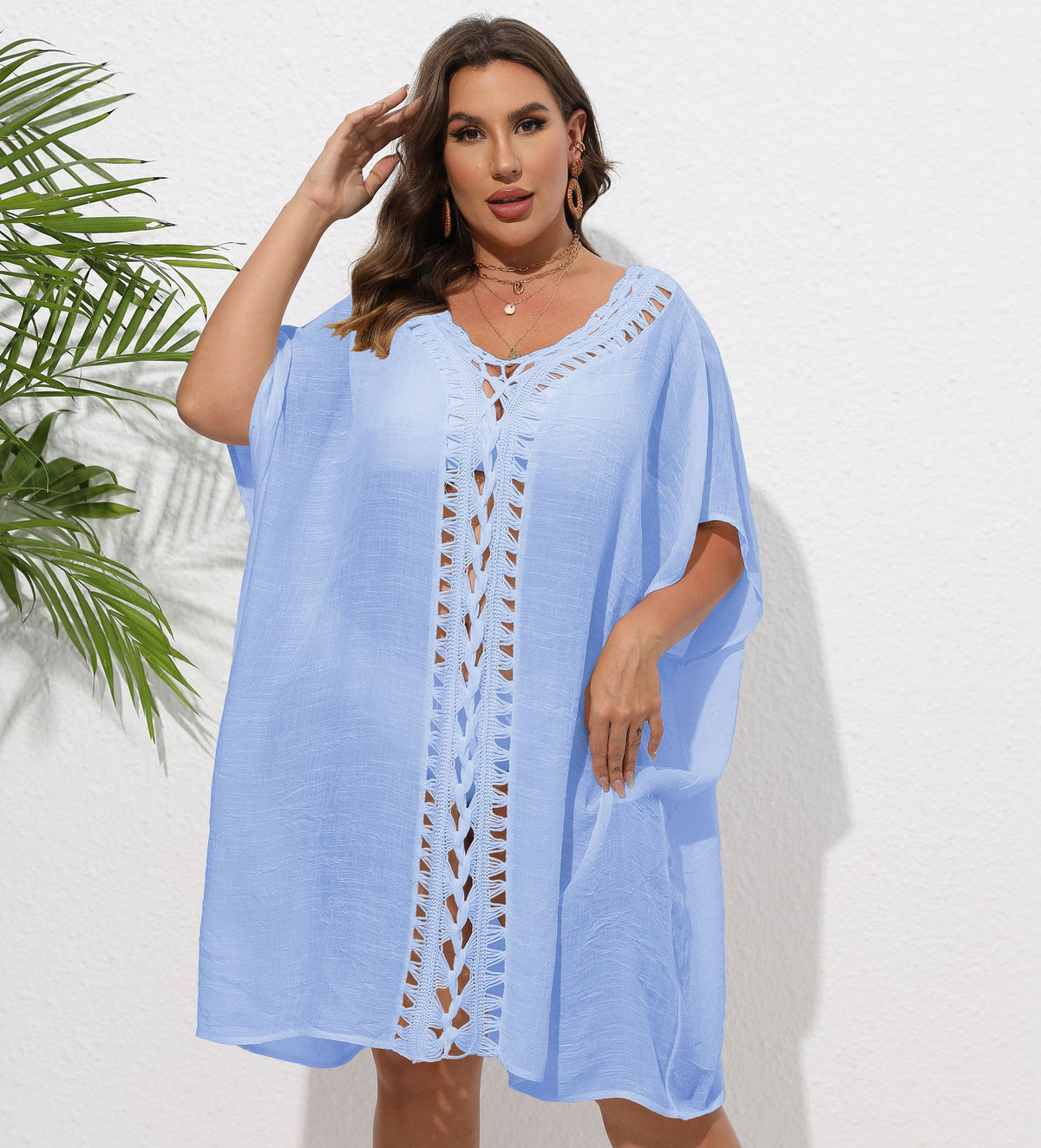 Women's Airy Beach Kimono with Decorative Crochet Lace