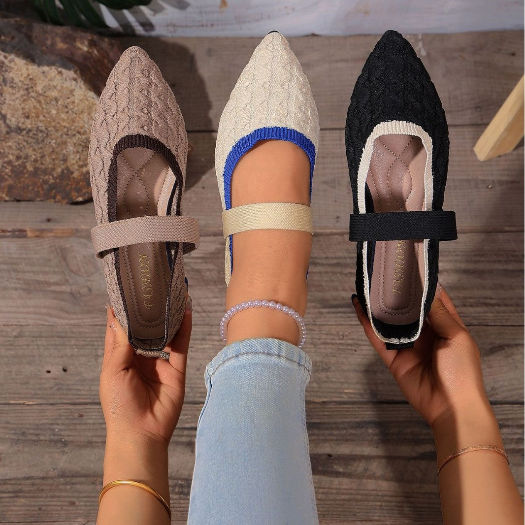 Women's Ballet Flats with Elastic Strap Design
