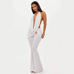 Elegant Women's Jumpsuit with Double Collar and Trendy Ruching