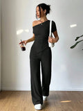 Elegant Jumpsuit with Asymmetrical Cut and Ruching