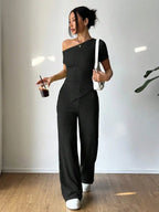 Elegant Jumpsuit with Asymmetrical Cut and Ruching