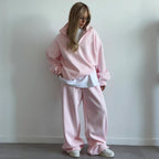 Women's Cozy Fleece Loungewear Set with Stand-Up Collar