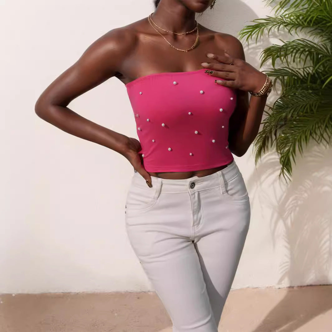 Bandeau Top with Pearl Appliqués