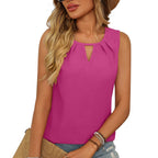 Women's Sleeveless Keyhole Top with Pleats