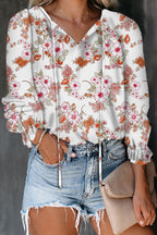 Women's Blouse with Floral Pattern and Loose Sleeves
