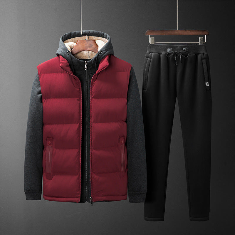 Men's Padded Hooded Vest and Jogging Pants Set