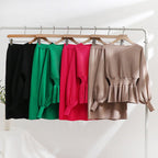Elegant Knit Ensemble with Ruching and Balloon Sleeves