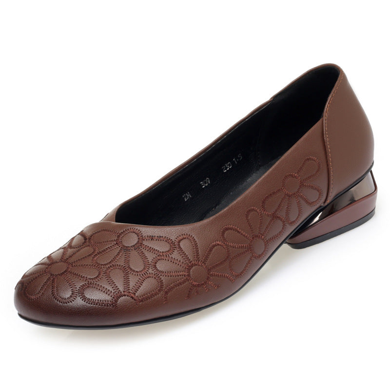 Women's Floral Ballet Flats with Elegant Block Heel