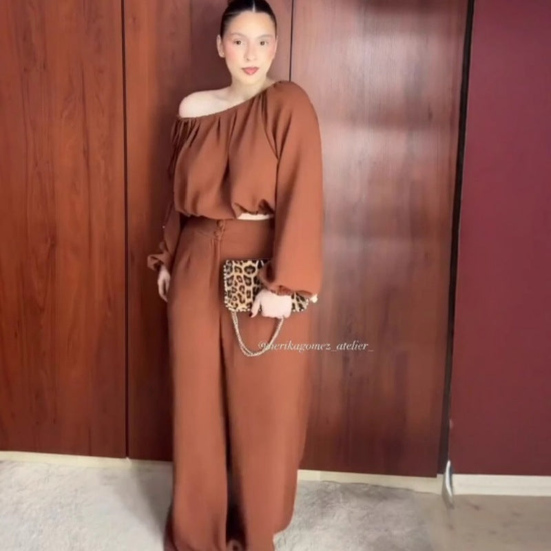 Off-Shoulder Top and Wide-Leg Pants Set