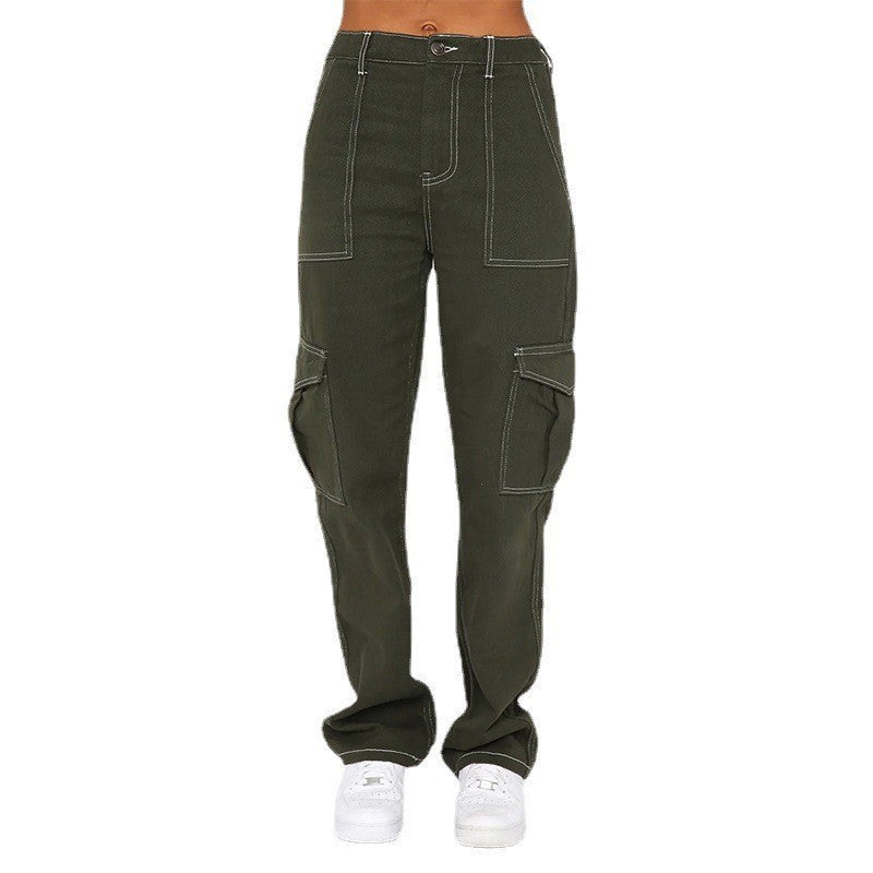 Women's High-Waisted Cargo Jeans with Straight Leg