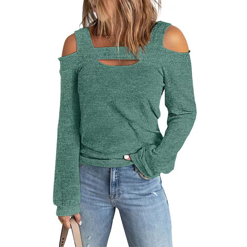 Women's Elegant Long-Sleeve Shirt with Asymmetric Cut-Out and Shoulder Design
