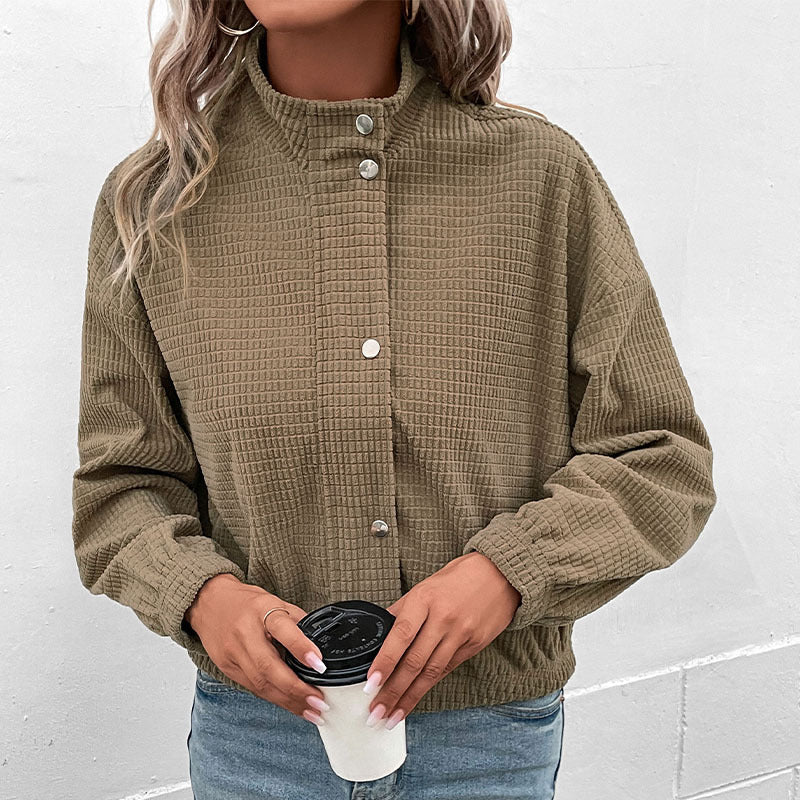 Women's Casual Waffle-Texture Overshirt with Snap Buttons