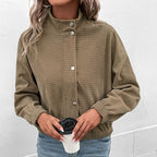 Women's Casual Waffle-Texture Overshirt with Snap Buttons