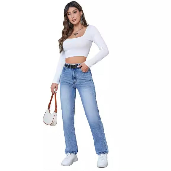 High-Waisted Slim-Fit Jeans