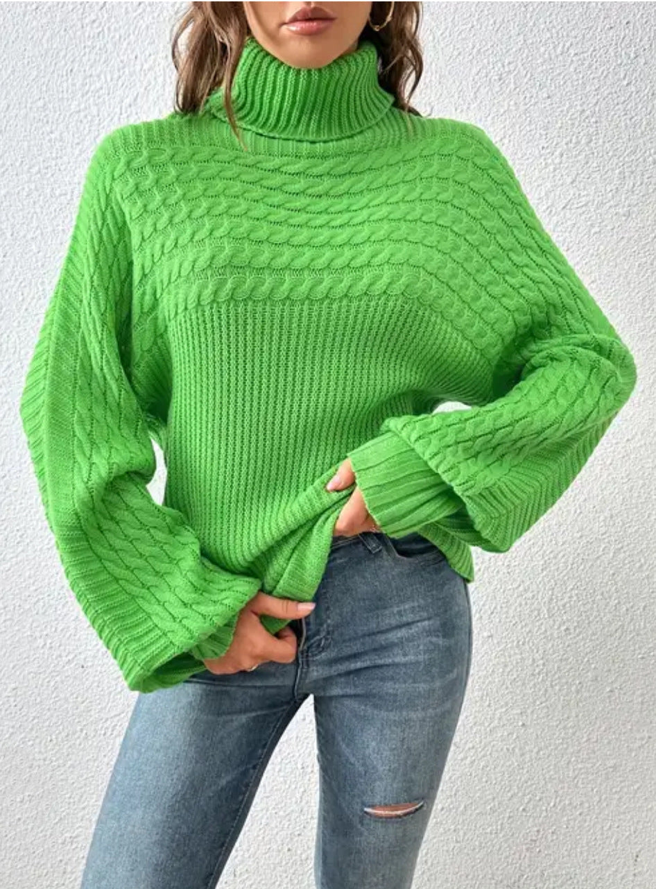Women's Cozy Turtleneck Sweater with Textured Design