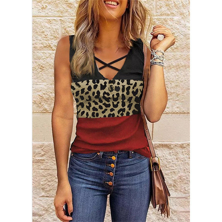 Women's Sleeveless Layered-Look Top with Animal Print