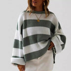 Women's Striped Knit Sweater with Wide Fit