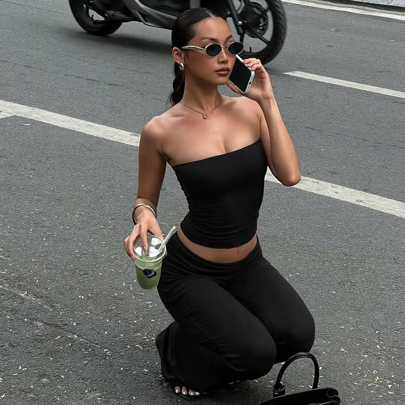 Women's High-Quality Fitted Top and Flared Pants Set