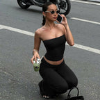 Women's High-Quality Fitted Top and Flared Pants Set