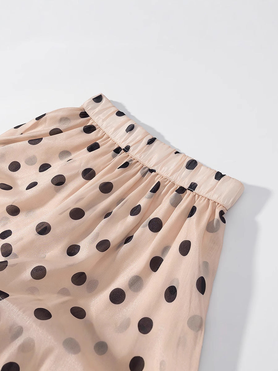 Women's Maxi Skirt with Voluminous Ruffles and Dots