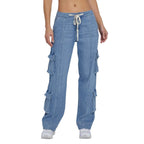 Women's Wide-Leg Cargo Jeans with Pockets