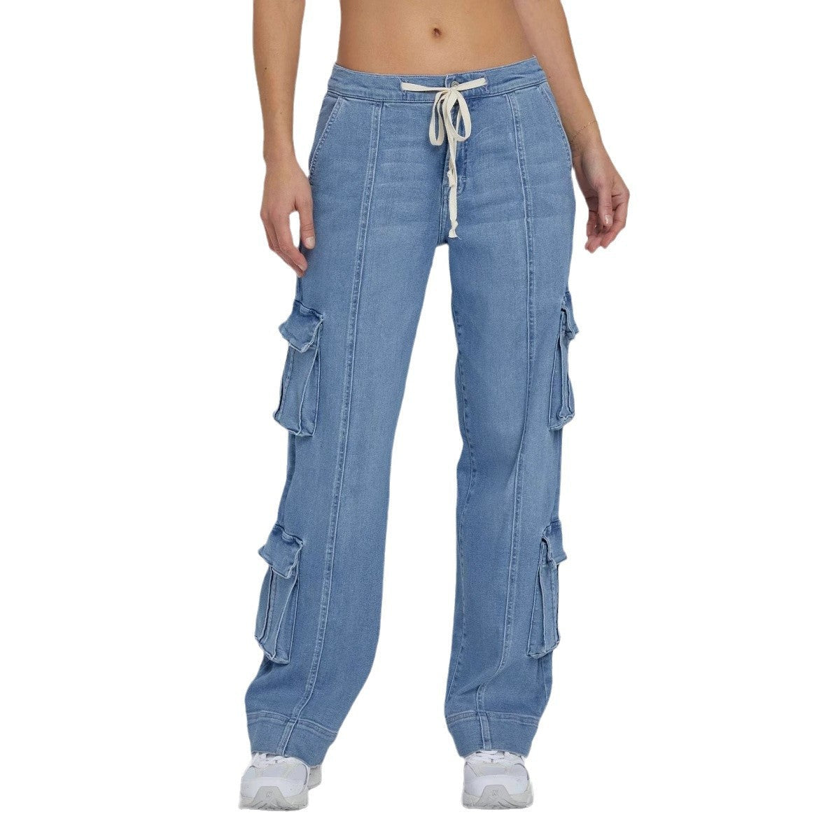 Women's Wide-Leg Cargo Jeans with Pockets